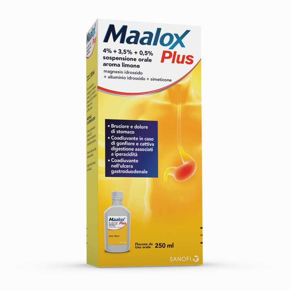 MAALOX PLUS*orale sosp 250 ml 4% + 3,5% + 0,5% aroma limone