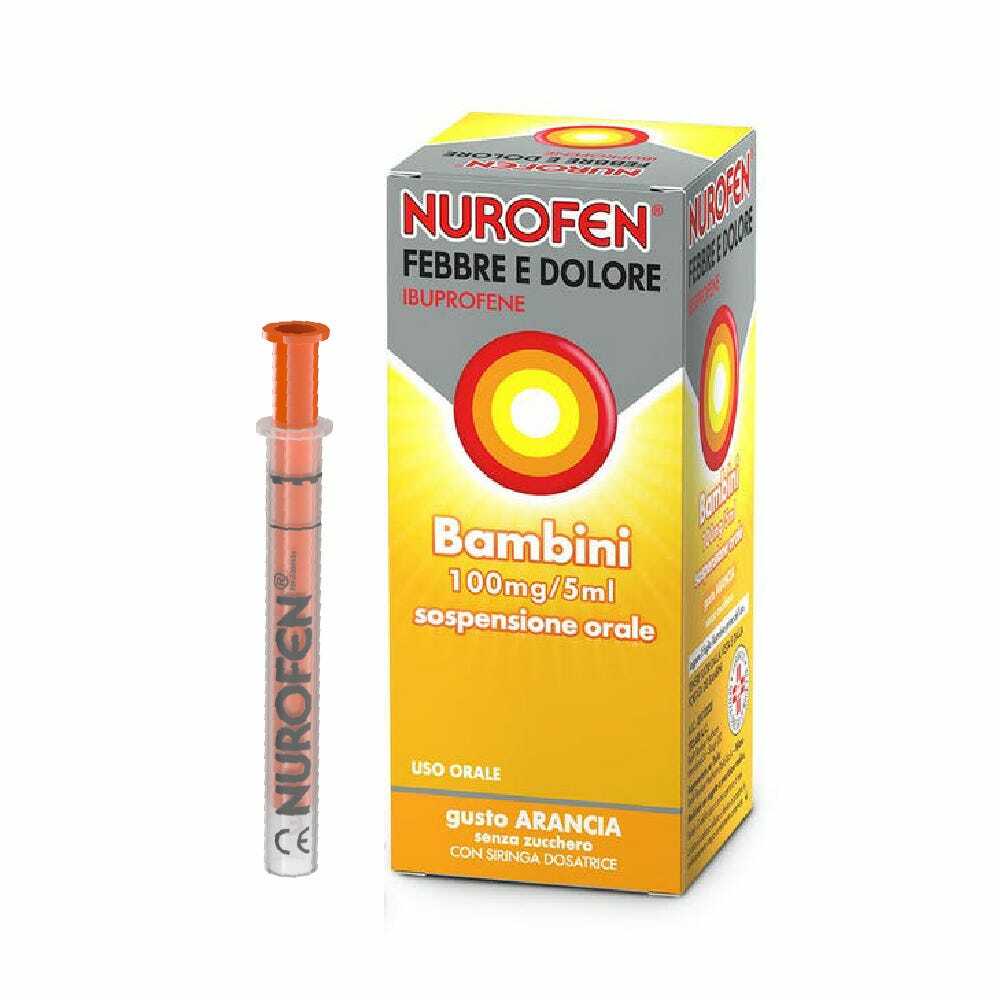 NUROFEN FEBBRE E DOLORE*BB orale sosp 150 ml 100 mg/5 ml arancia senza zucchero con siringa