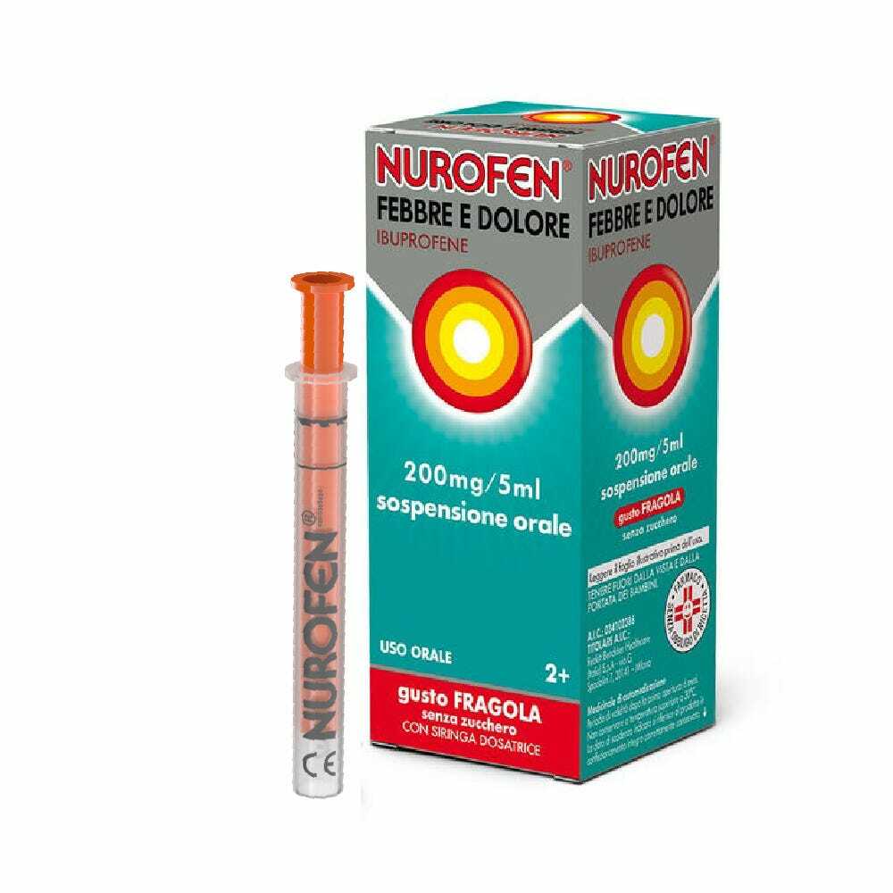 NUROFEN FEBBRE E DOLORE*orale sosp 100 ml 200 mg/5 ml fragola senza zucchero con siringa