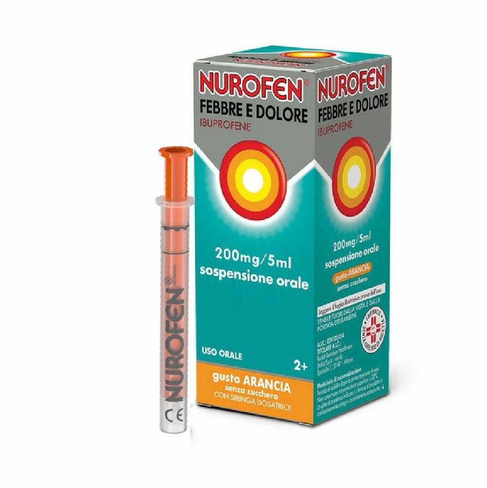 NUROFEN FEBBRE E DOLORE*orale sosp 100 ml 200 mg/5 ml arancia senza zucchero con siringa