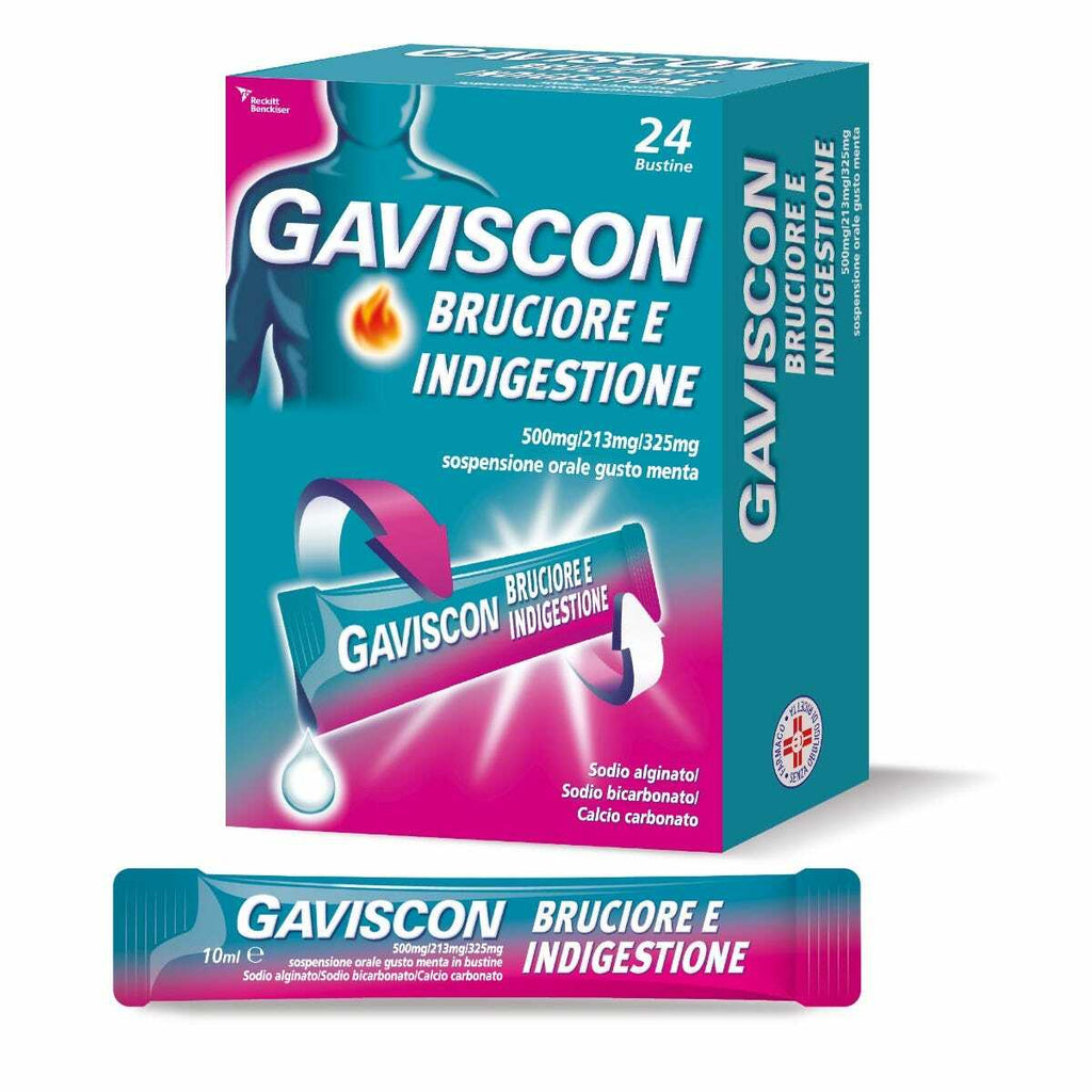 GAVISCON BRUCIORE E INDIGESTIONE*24 bust 500 mg + 213 mg + 325 mg gusto menta