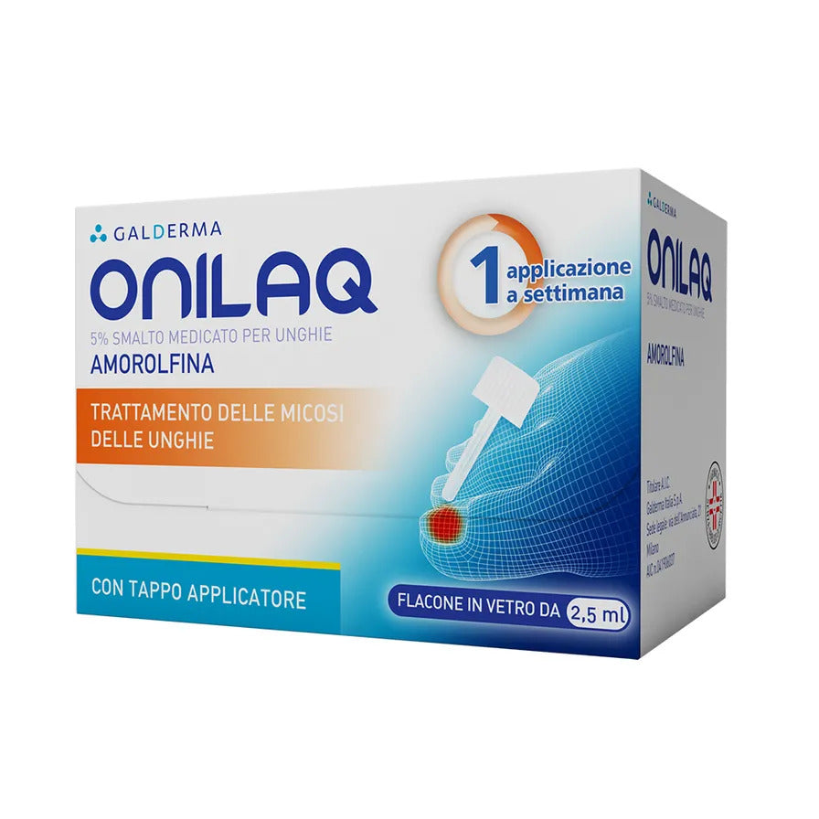 ONILAQ*smalto unghie 1 flacone vetro 2,5 ml 5% con tappo applicatore e con accessori