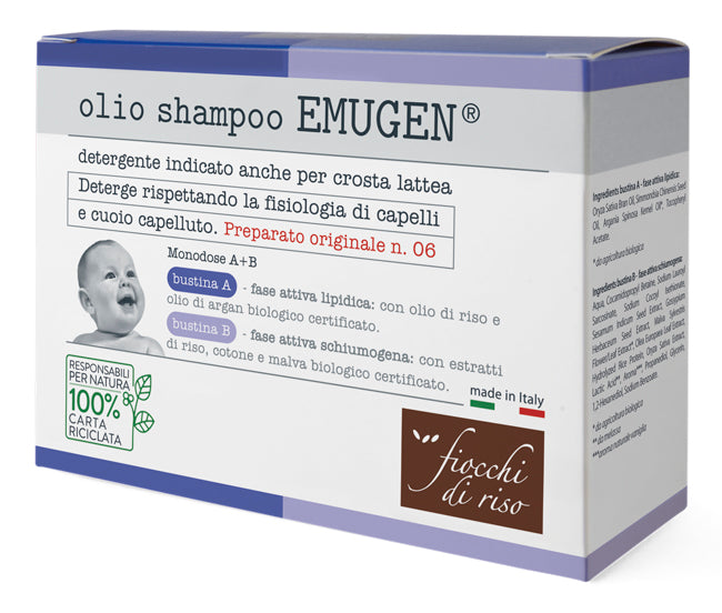 FIOCCHI DI RISO EMUGEN OLIO SHAMPOO ULTRADELICATO 10 BUSTINEDA 1,5 ML + 10 BUSTINE DA 3 ML