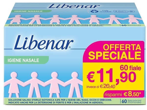 SOLUZIONE SALINA ISOTONICA 0,9% LIBENAR PER IGIENE NASALE 60FLACONCINI MONOUSO X 5 ML